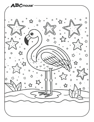 Cute flamingo coloring page with starts from ABCmouse.com. 