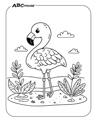 Cute flamingo coloring page from ABCmouse.com. 