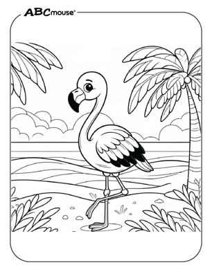 Cute flamingo coloring page from ABCmouse.com. 