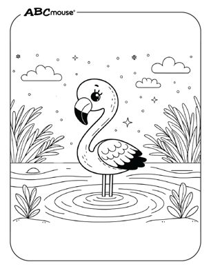 Cute flamingo coloring page from ABCmouse.com. 