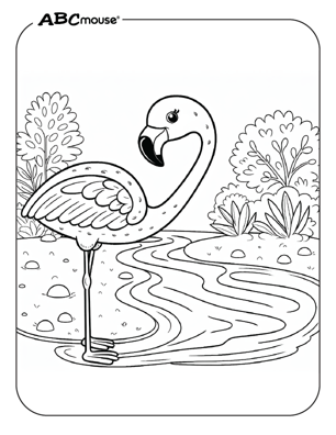 Cute flamingo coloring page from ABCmouse.com. 