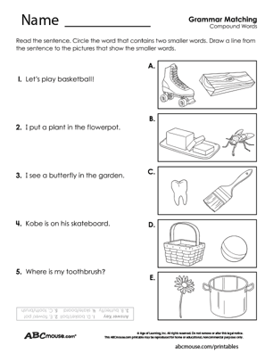 Free printable compound word matching worksheet from ABCmouse.com. 