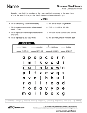 Free printable compound word word search worksheet from ABCmouse.com. 