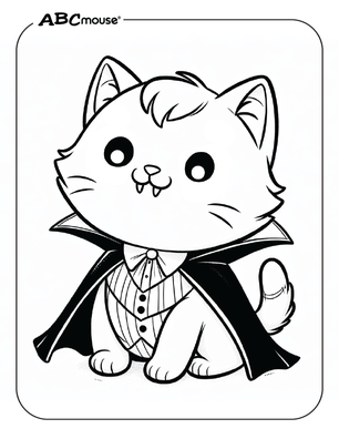 Free printable of cute Halloween vampire cat coloring page from ABCmouse.com. 