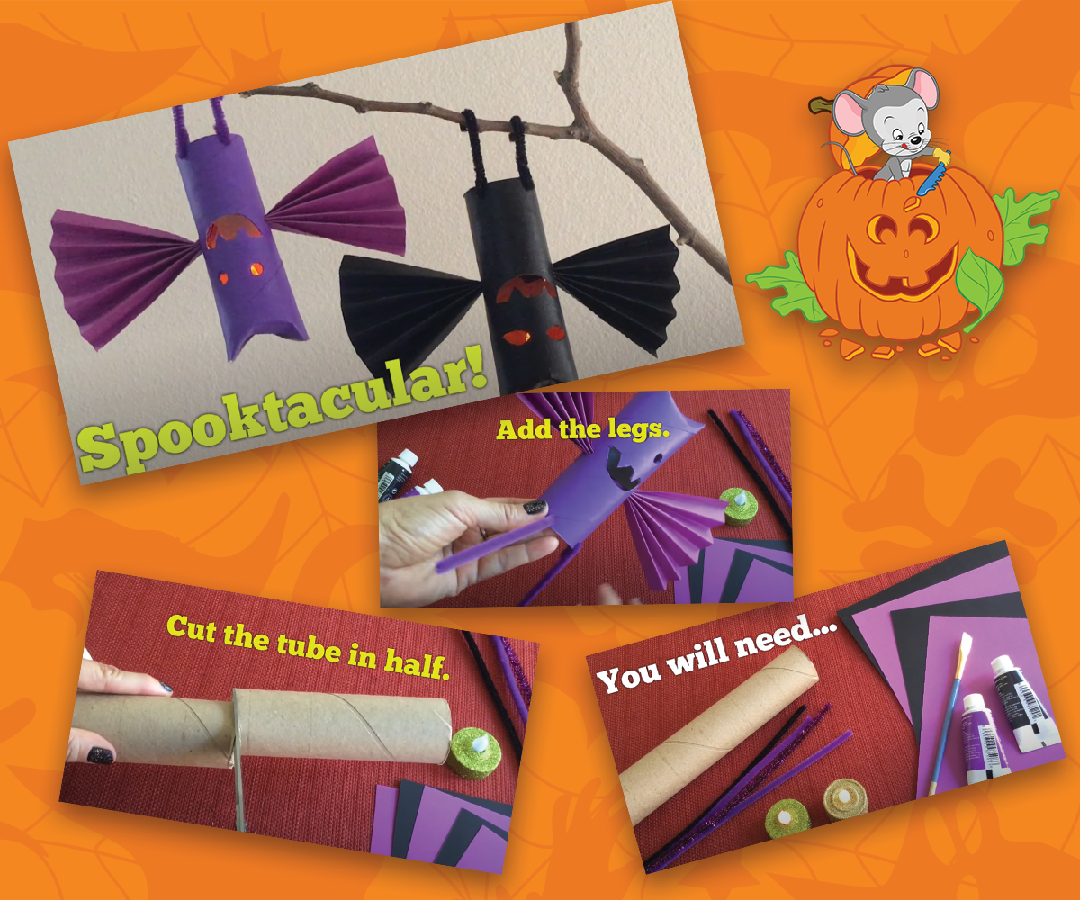 Fun free hanging bat Halloween craft  for kids from ABCmouse.com. 