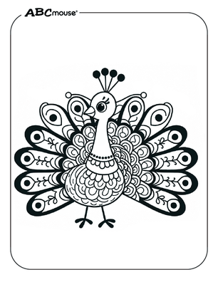 Free printable Peacock coloring page for kids from ABCmouse.com. 