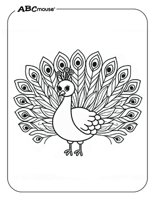 Free printable Peacock coloring page for kids from ABCmouse.com. 