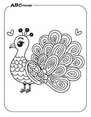 Free printable Peacock coloring page for kids from ABCmouse.com. 