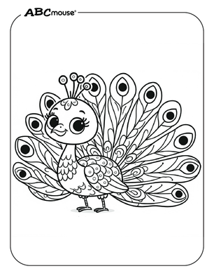 Free printable Peacock coloring page for kids from ABCmouse.com. 