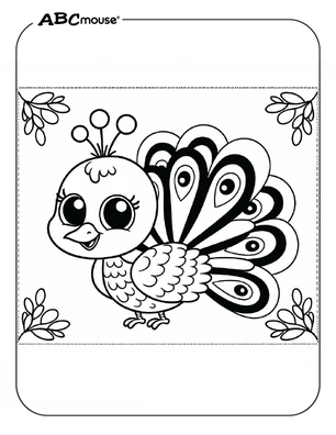 Free printable Peacock coloring page for kids from ABCmouse.com. 