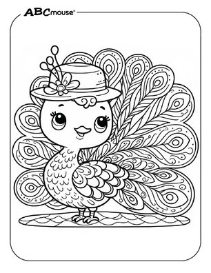 Free printable Peacock coloring page for kids from ABCmouse.com. 