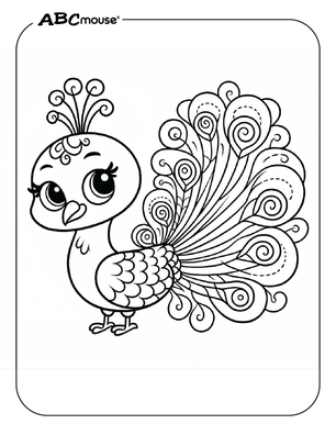 Free printable Peacock coloring page for kids from ABCmouse.com. 