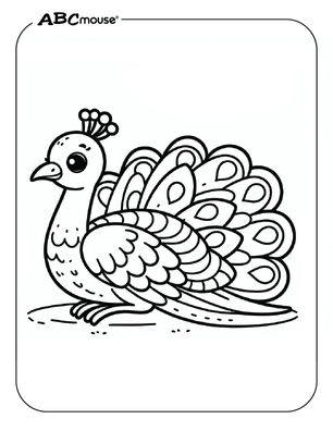 Free printable Peacock coloring page for kids from ABCmouse.com. 