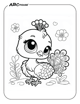 Free printable Peacock coloring page for kids from ABCmouse.com. 