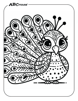 Free printable Peacock coloring page for kids from ABCmouse.com. 