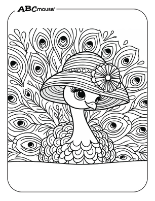 Free printable Peacock coloring page for kids from ABCmouse.com. 