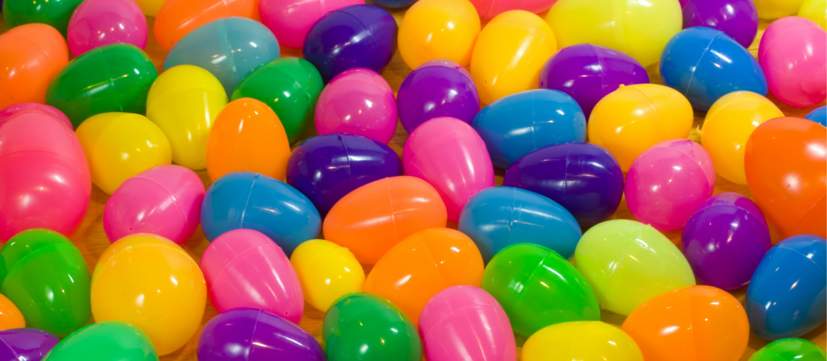 Colorful plastic Easter eggs. 