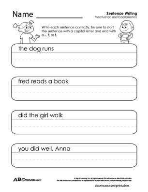 Free printable punctuation worksheet from ABCmouse.com. 