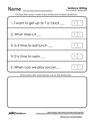 Free printable punctuation worksheet from ABCmouse.com. 