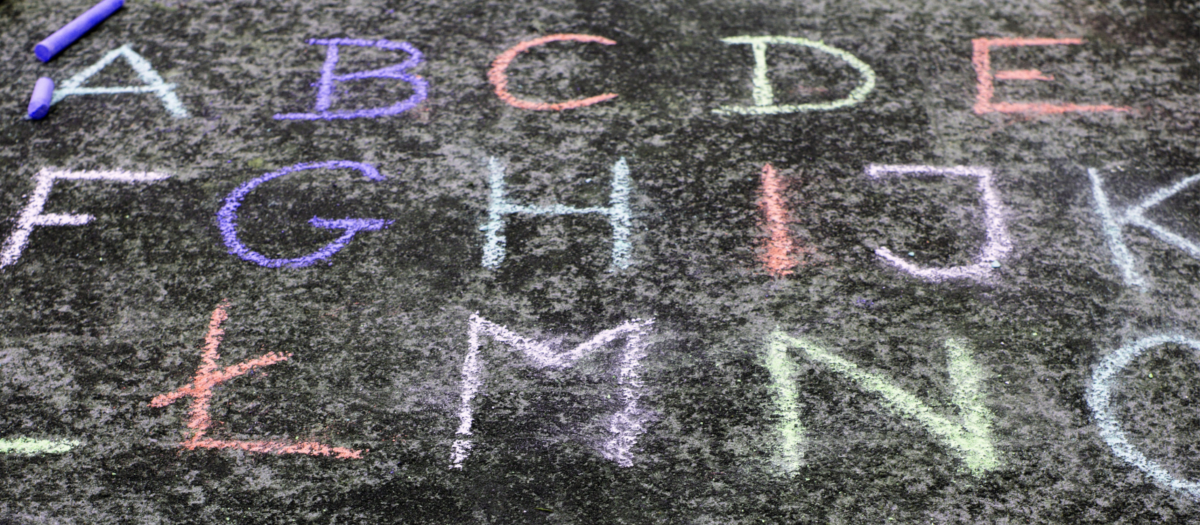 Sidewalk chalk letters. 