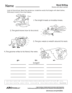 Free printable spelling silent letter worksheet for kids from ABCmouse.com. 