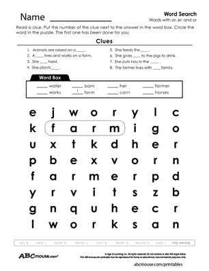 Free printable spelling -ar, -er, -or worksheet for kids from ABCmouse.com. 