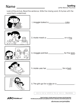 Free printable spelling letter blend worksheet for kids from ABCmouse.com. 