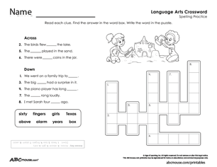 Free printable spelling crossword worksheet for kids from ABCmouse.com. 