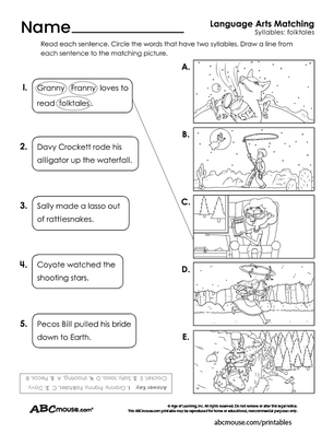 Free printable syllable worksheets for kids from ABCmouse.com. 