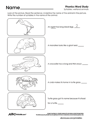 Free printable syllable worksheets for kids from ABCmouse.com. 