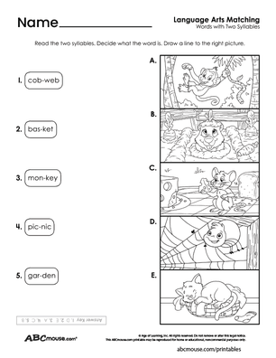 Free printable syllable worksheets for kids from ABCmouse.com. 