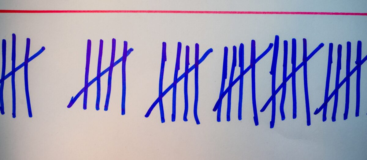 Blue tally marks. 