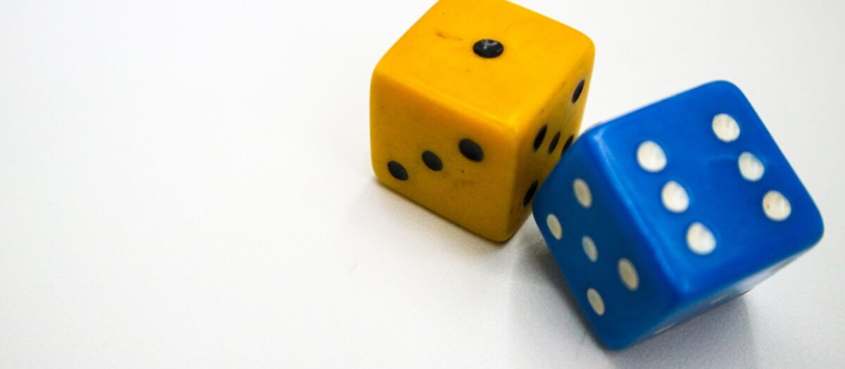 Blue and yellow dice. 