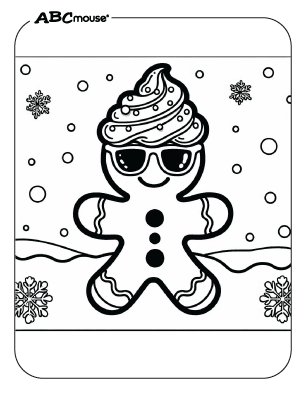 Free printable gingerbread man wearing sun glasses coloring page from ABCmouse.com. 