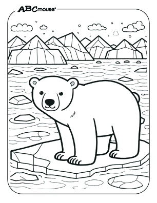 Free printable Polar Bear floating on an iceberg coloring page from ABCmouse.com. 