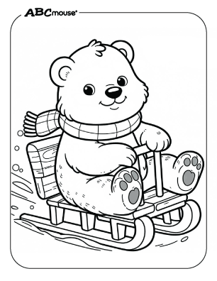 Free printable Polar Bear sledding down a hill coloring page from ABCmouse.com. 