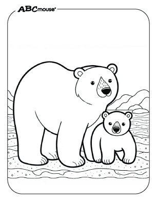 Free printable Polar Bear nom and baby coloring page from ABCmouse.com. 