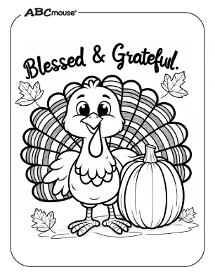 Free printable blessed and grateful Thanksgiving coloring page for kids from ABCmouse.com. 