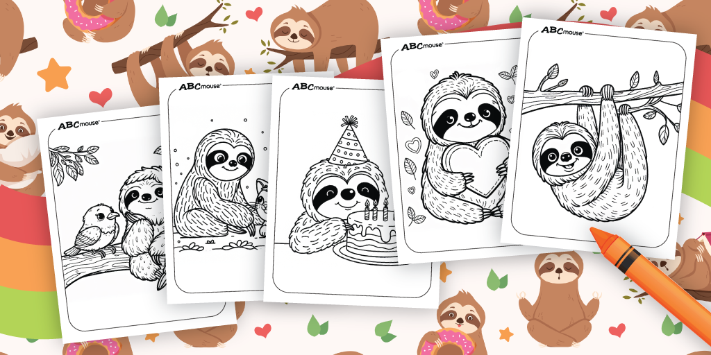 Cute sloth coloring pages from ABCmouse.com. 