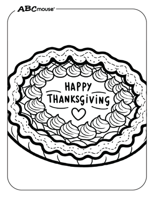 Free printable Happy Thanksgiving pumpkin pie coloring page for kids from ABCmouse.com. 