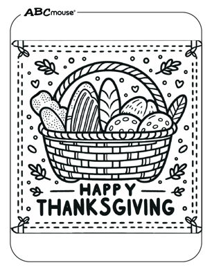 Free printable Happy Thanksgiving basket coloring page for kids from ABCmouse.com. 