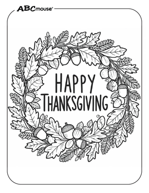 Free printable Happy Thanksgiving wreath coloring page for kids from ABCmouse.com. 