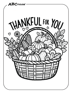 Free printable thankful for you Thanksgiving coloring page for kids from ABCmouse.com. 