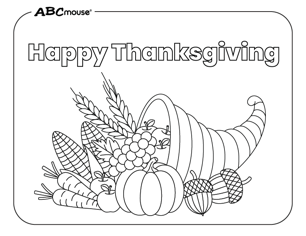 Free printable Happy Thanksgiving cornucopia coloring page for kids from ABCmouse.com. 