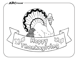 Free printable Happy Thanksgiving coloring page for kids from ABCmouse.com. 