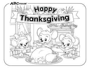 Free printable Happy Thanksgiving coloring page for kids from ABCmouse.com. 