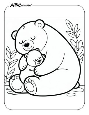 Free printable Polar Bears hugging coloring page from ABCmouse.com. 