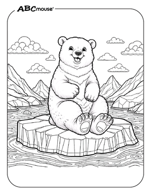 Free printable Polar Bear sitting on an iceberg coloring page from ABCmouse.com. 