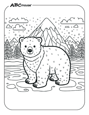 Free printable Polar Bear in front of a mountain coloring page from ABCmouse.com. 