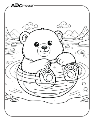 Free printable Polar Bear floating in the water coloring page from ABCmouse.com. 